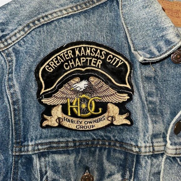 Vintage 80s Levi's Men's Harley Davidson Denim Motorcycle Jacket L with Patches - Picture 6 of 16